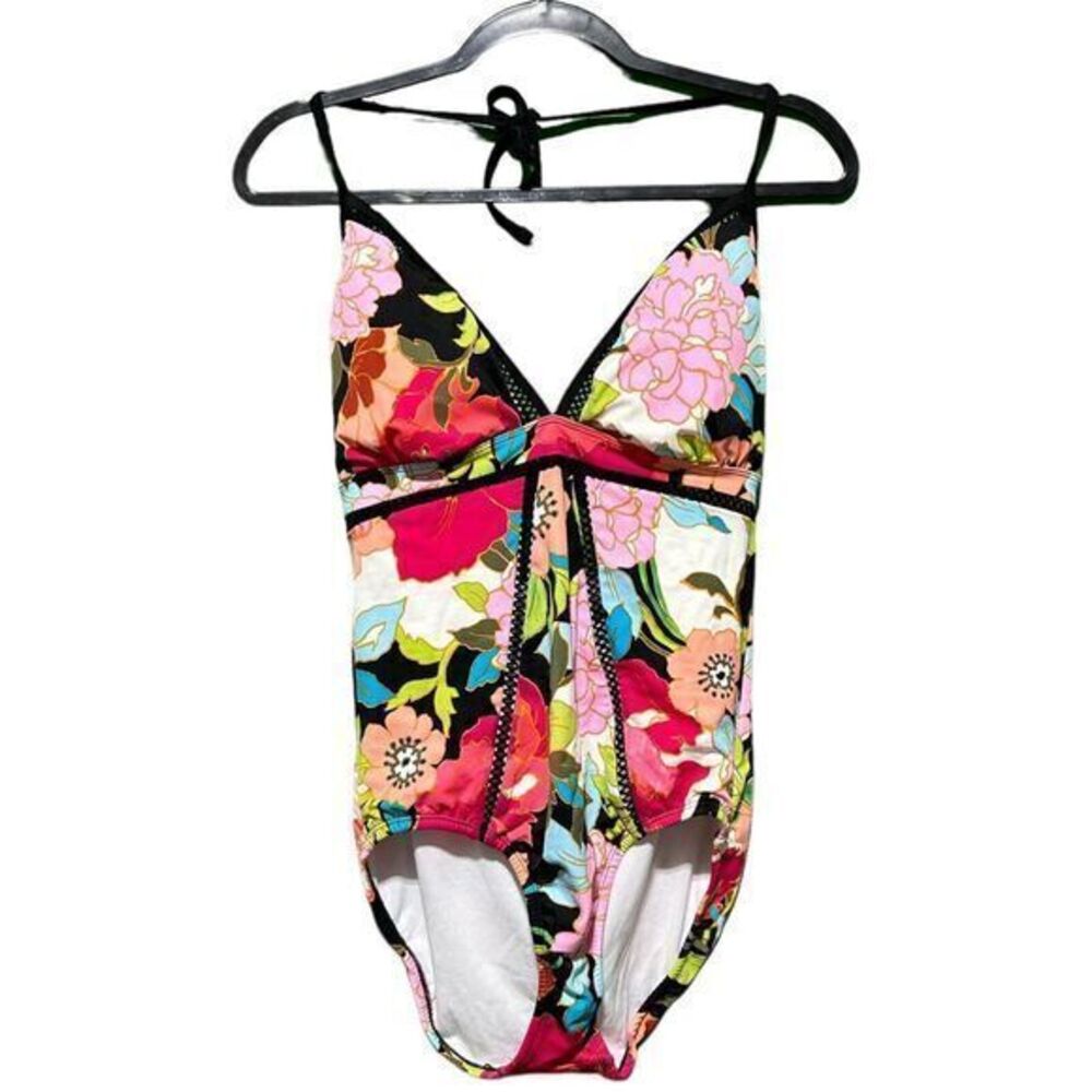 Time And Tru Floral One Piece Swimsuit Women's Size Large Sewn In Cups NWOT